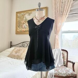 black fairy top  Y2K black asymmetrical chiffon top julie's closet size 2x
